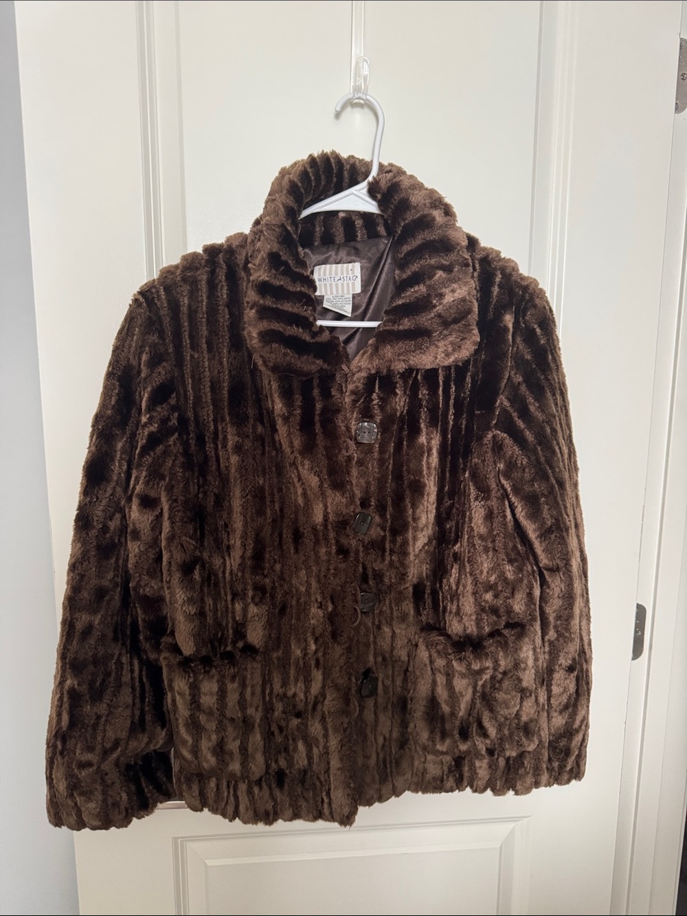Womens Plush Faux Fur Jacket - Dark Brown
